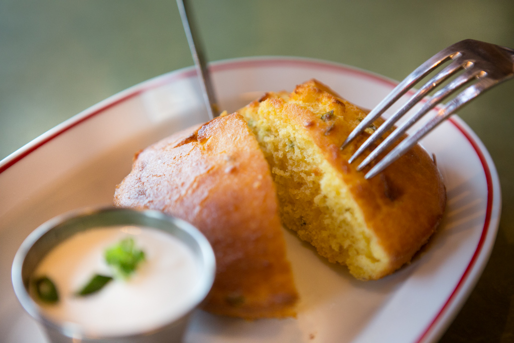 Jalapeno Corn Bread, Sour Cream, and Spring Onion