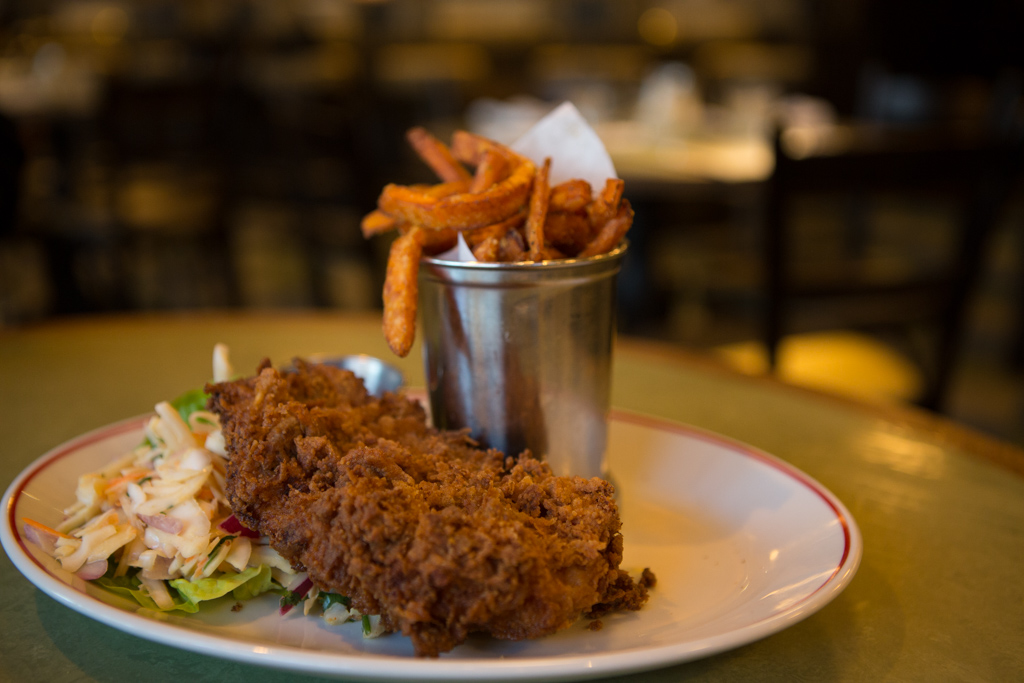 £11.95 - Buttermilk chicken with sweet potato fries and spicy slaw