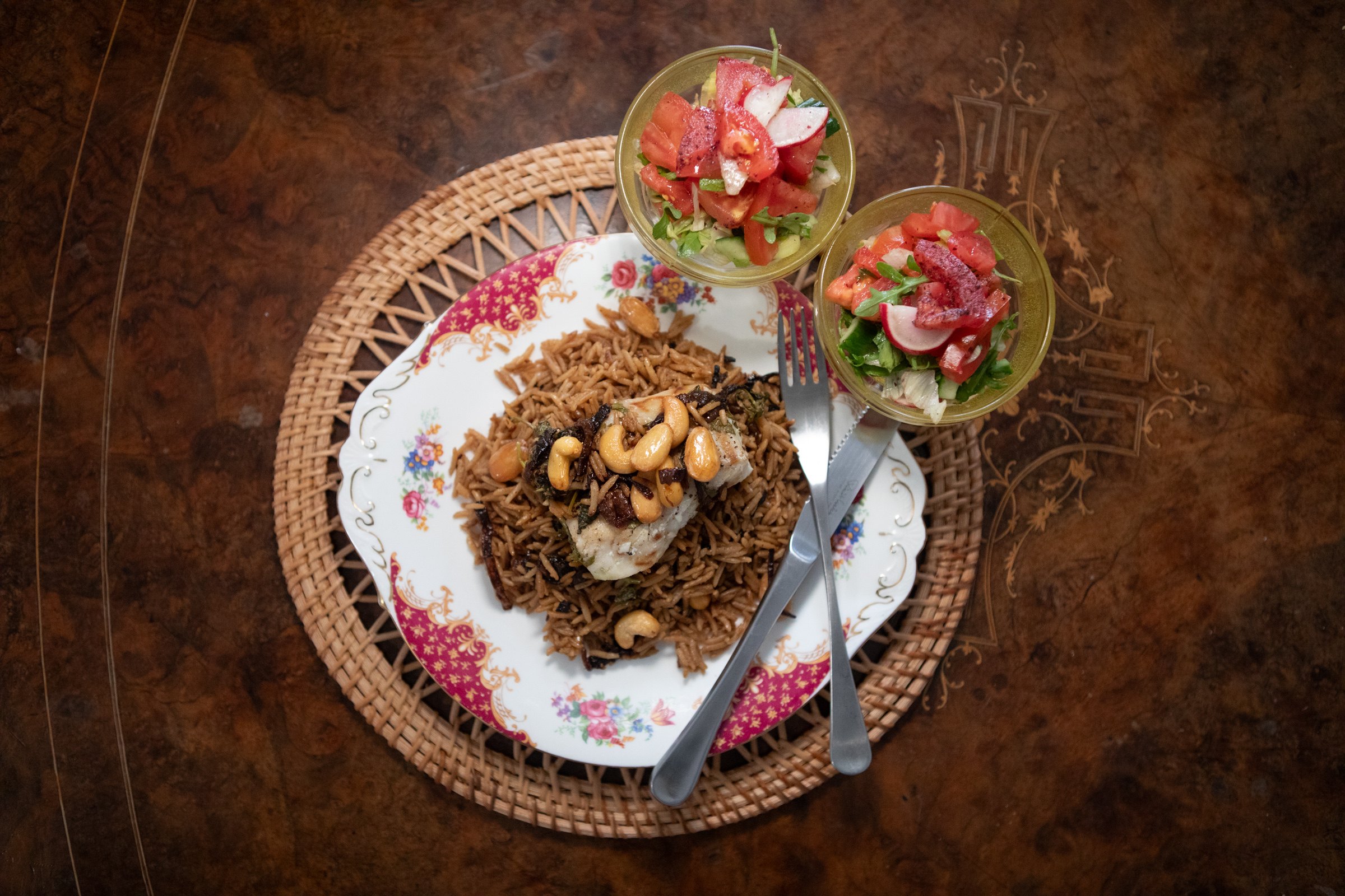 Stephanie's Dish of the Day: beautifully cooked cod, rice and cashew